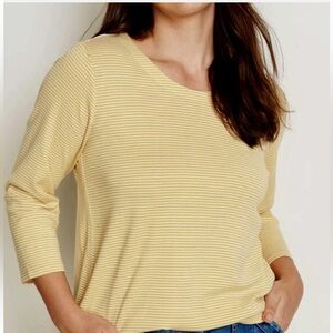 J. Jill Soft Yellow Striped Long Sleeve Tee 100% Pima Cotton